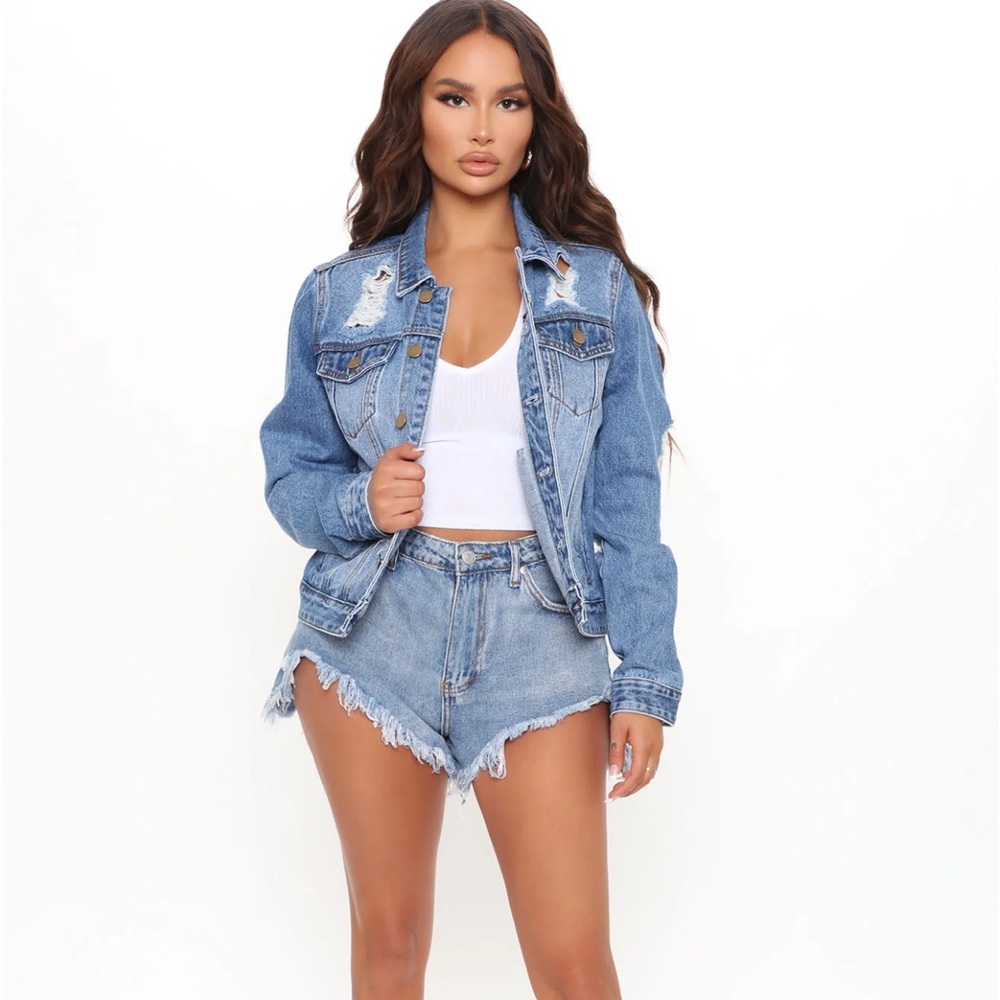Distressed Denim Jacket from Fashion Nova - Size Medium